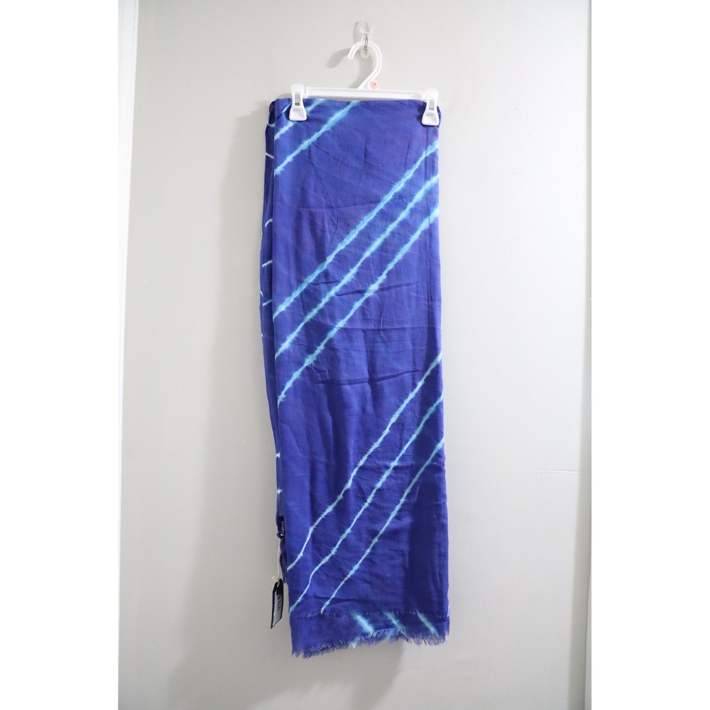 Hat Attack New York Blue Tie Dye Striped Lightweight Eyelash Fringe Scarf NWT